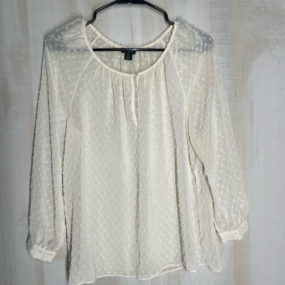 J. Crew cream beige pullover sheer blouse top long sleeve, size small